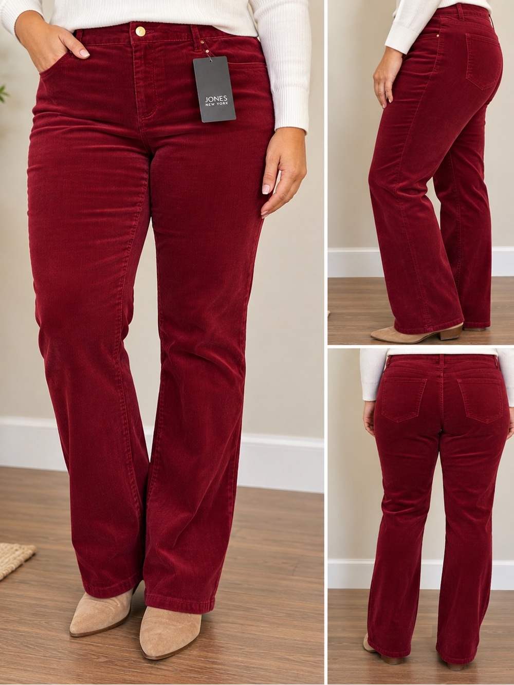 Jones New York Corduroy Bootcut Pants in Burgundy